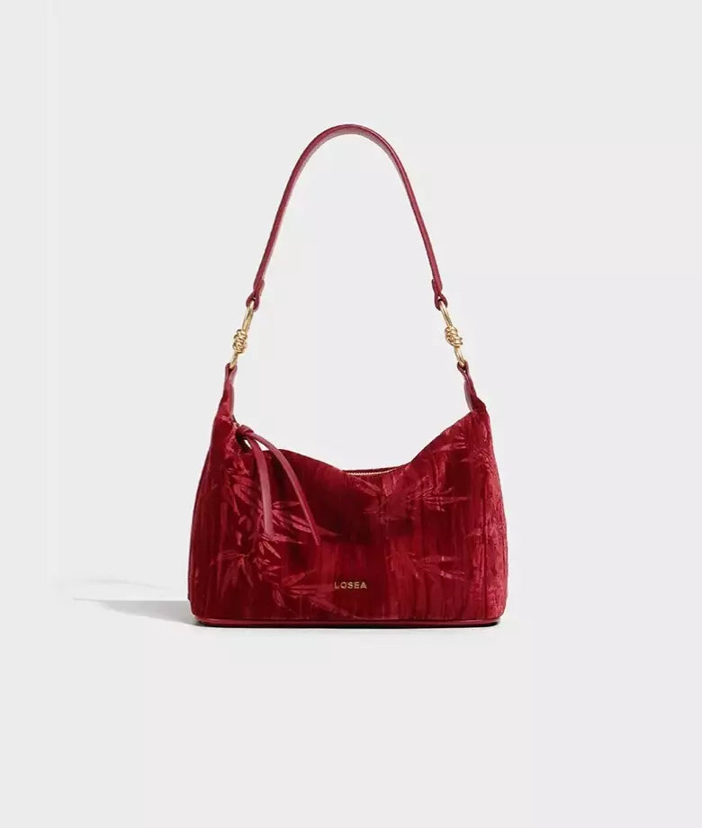 Losea OD G Women s Swan Velvet Underarm Shoulder Bag Vintage Inspired Style Red