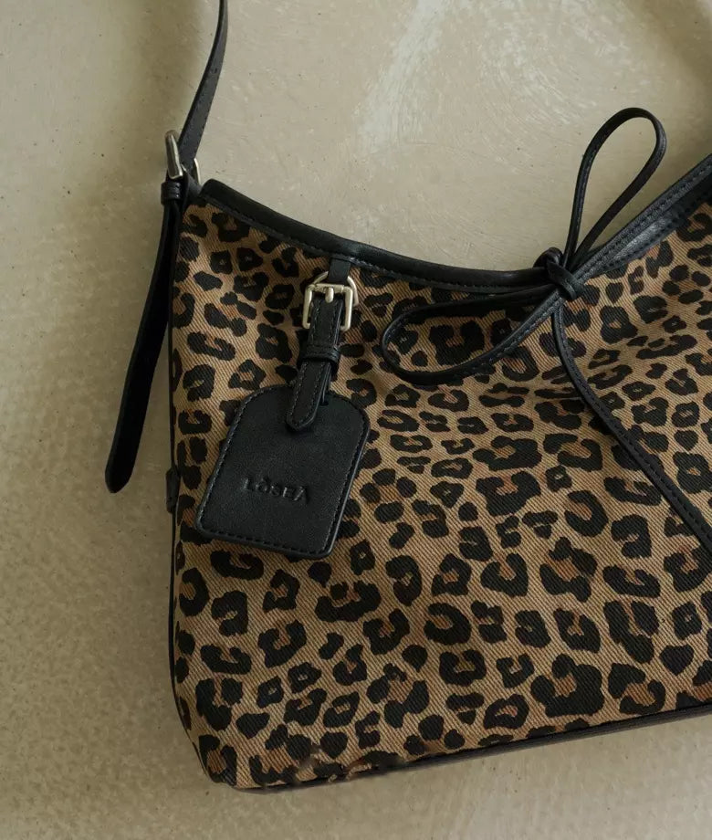 Women’s Leopard Print Shoulder Bag – Hobo Handbag With Bow, Top Handle, Spacious PU Leather